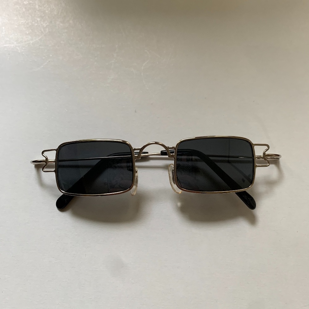 Gold Metal Frame Rectangular Sunglasses with Black Lenses
